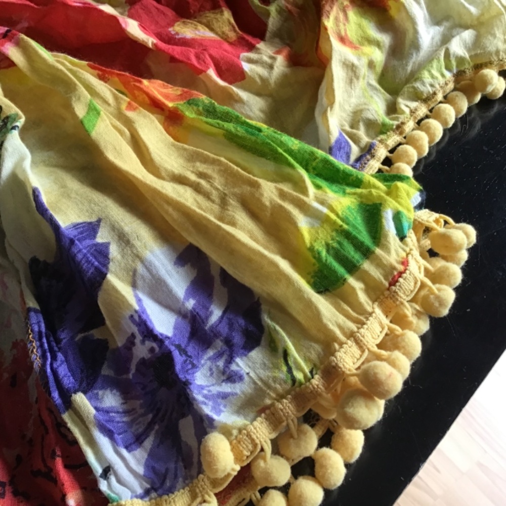 Colorful super fun summer scarf..with sweet baby pompoms.. - Picture 2 of 3
